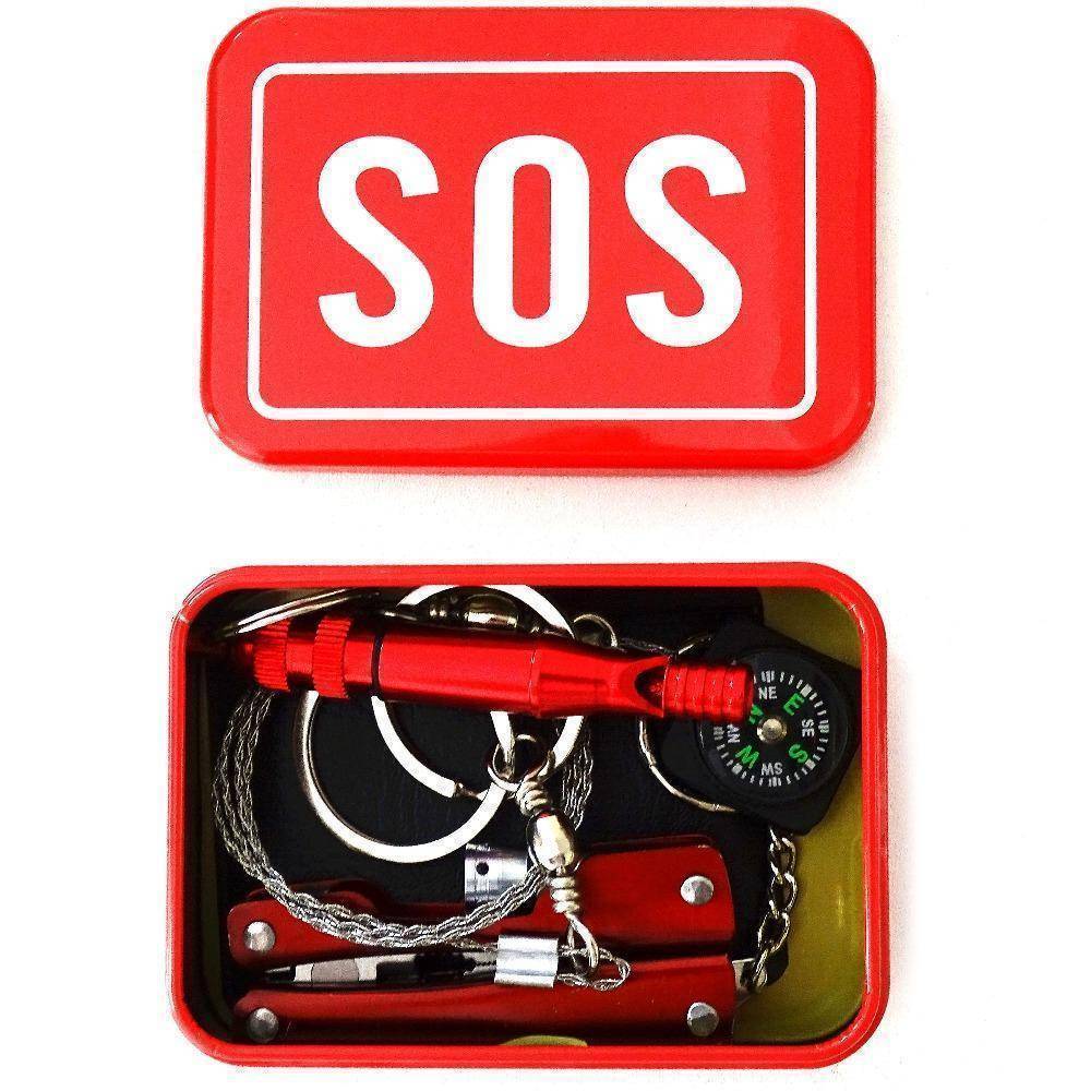 Unisex portable 5-in-1 emergency SOS survival tool box for camping and hiking, main view.