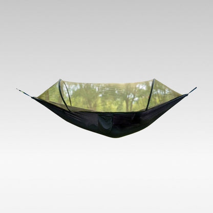 Unisex portable camping hammock with mosquito net for outdoor adventures.