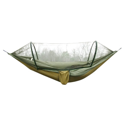 Unisex single camping hammock with fine mesh mosquito net, easy setup.