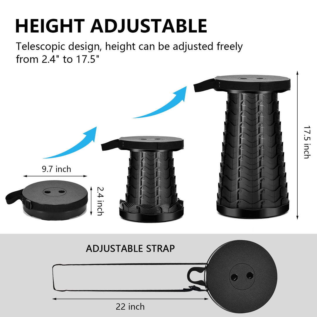 Lightweight adjustable height folding camping stool in a natural outdoor setting
