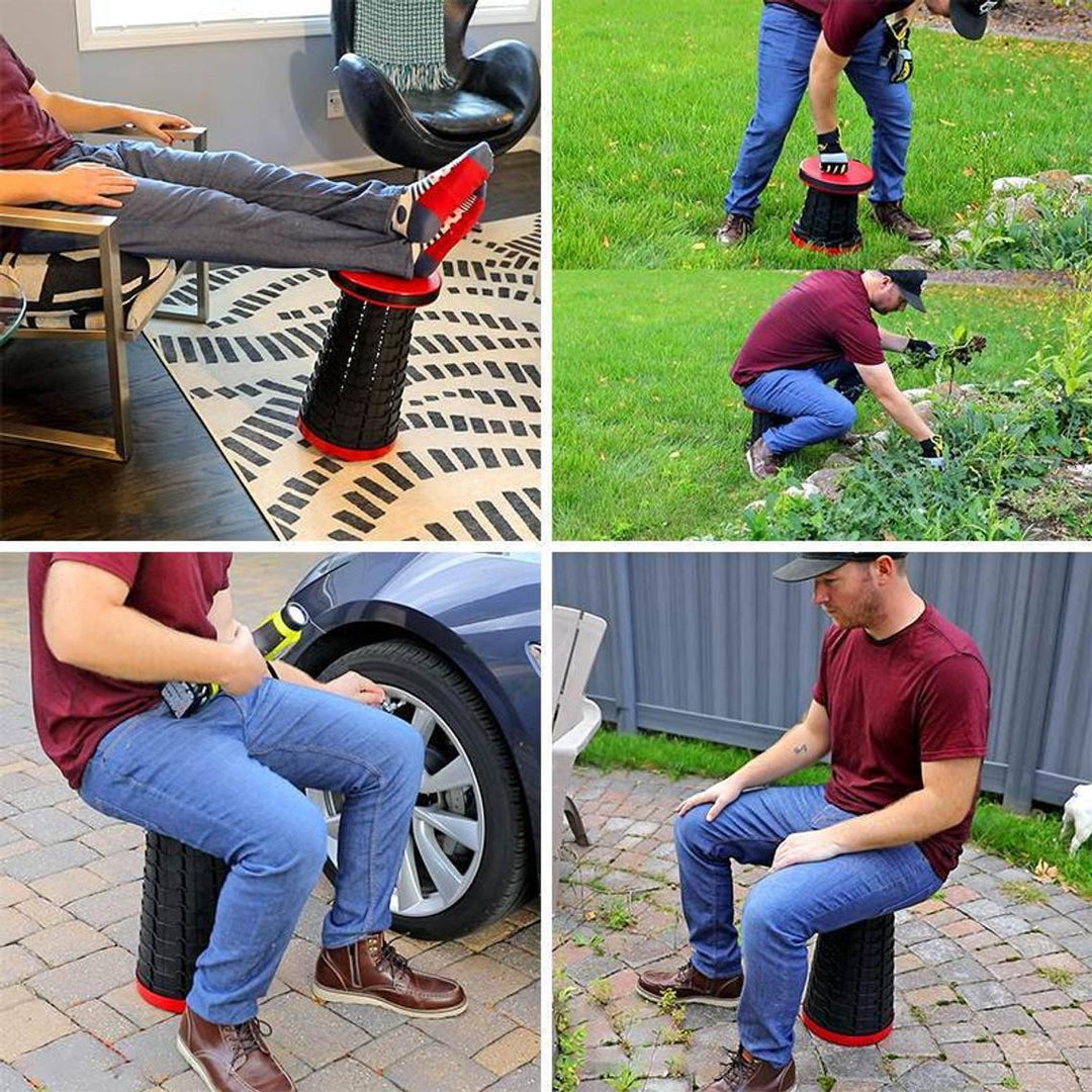 Camping gear folding stool with adjustable height feature, suitable for various activities