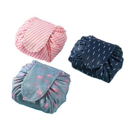 Unisex portable drawstring cosmetic bag, ideal toiletry travel organizer, waterproof & convenient.