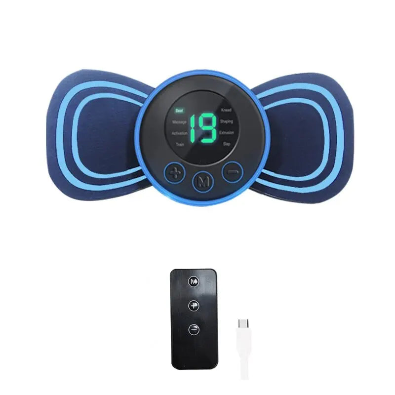 Portable electric neck massager, unisex, with remote. Rechargeable for muscle, shoulder & back pain stress relief.