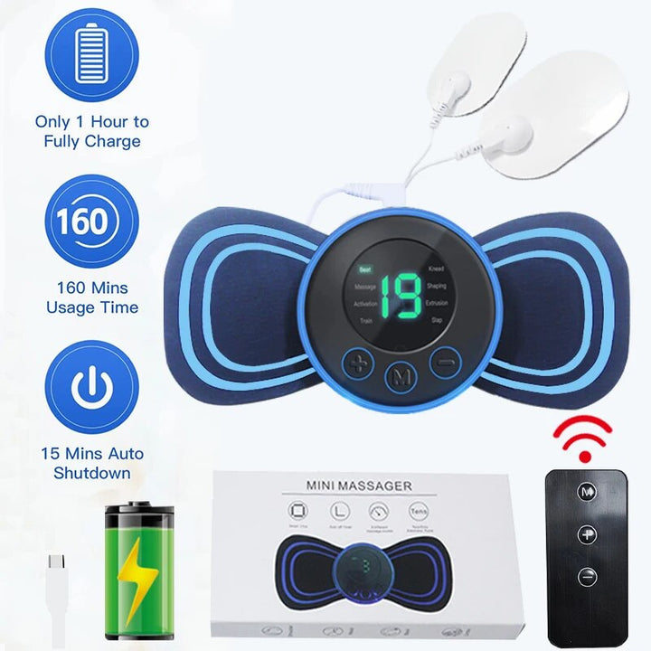 Electric neck massager with remote for stress & muscle relief. Portable, rechargeable, targets neck & shoulder pain.