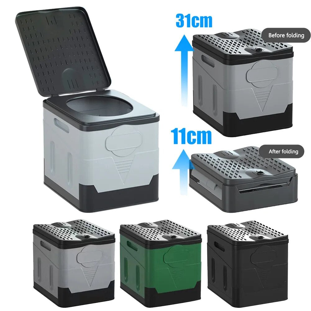 Foldable camping toilet, portable and space-saving, ideal for outdoor adventures & travel commode needs