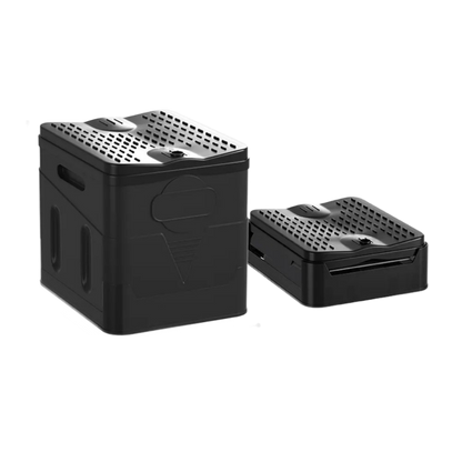 Folded portable camping toilet, illustrating its compact storage for travel and emergency kits