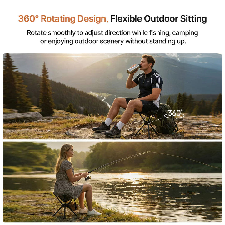 Lightweight aluminium folding camping stool with 360-degree rotation for hikers