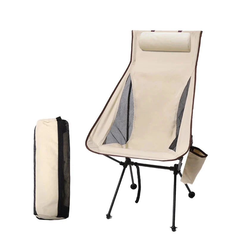 Unisex portable folding camping chair with headrest, lightweight & heavy-duty for outdoor recreational use