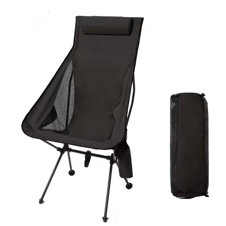 Detail of the headrest and ergonomic design of the portable camping chair for optimal comfort outdoors