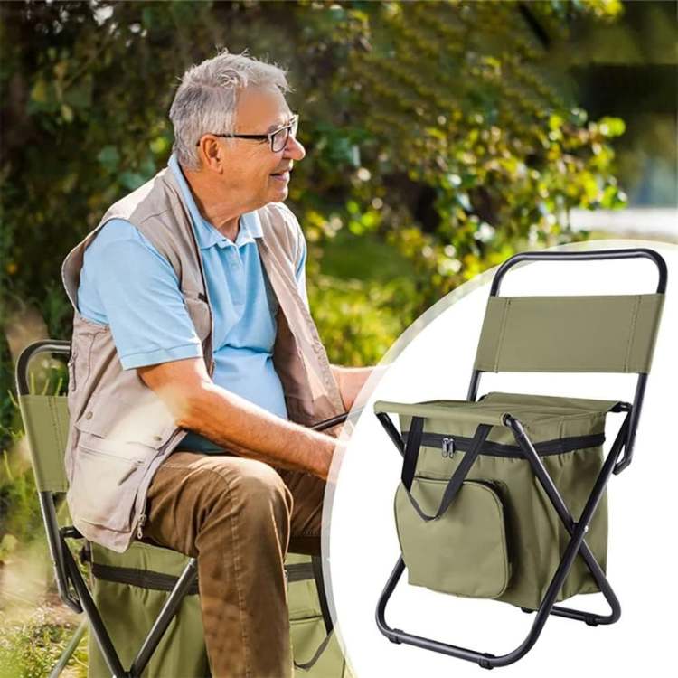 Lightweight unisex folding camping chair featuring a cooler bag, ideal for beach and picnics