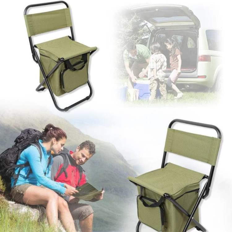 Unisex travel gear: Folding camping chair with a side cooler bag for drinks and snacks
