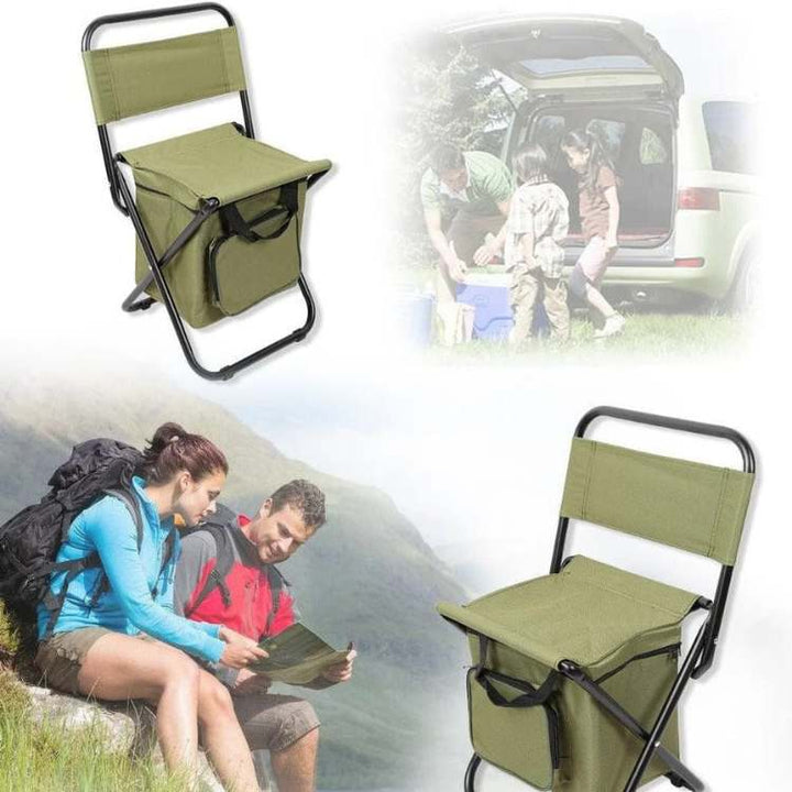Unisex travel gear: Folding camping chair with a side cooler bag for drinks and snacks