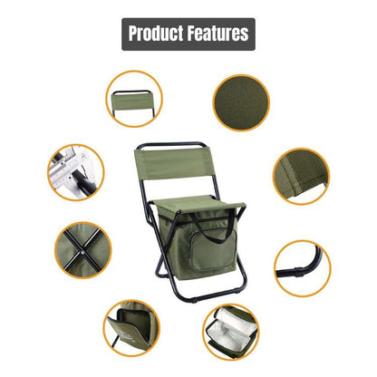 Compact unisex portable seat: Folding camping chair with convenient cooler bag attachment