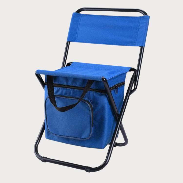 Unisex camping chair with cooler bag, designed for easy transport and comfortable outdoor seating