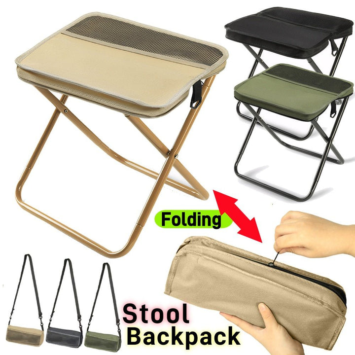 Ultralight portable folding chair backpack, comfortable seating for outdoor hiking.