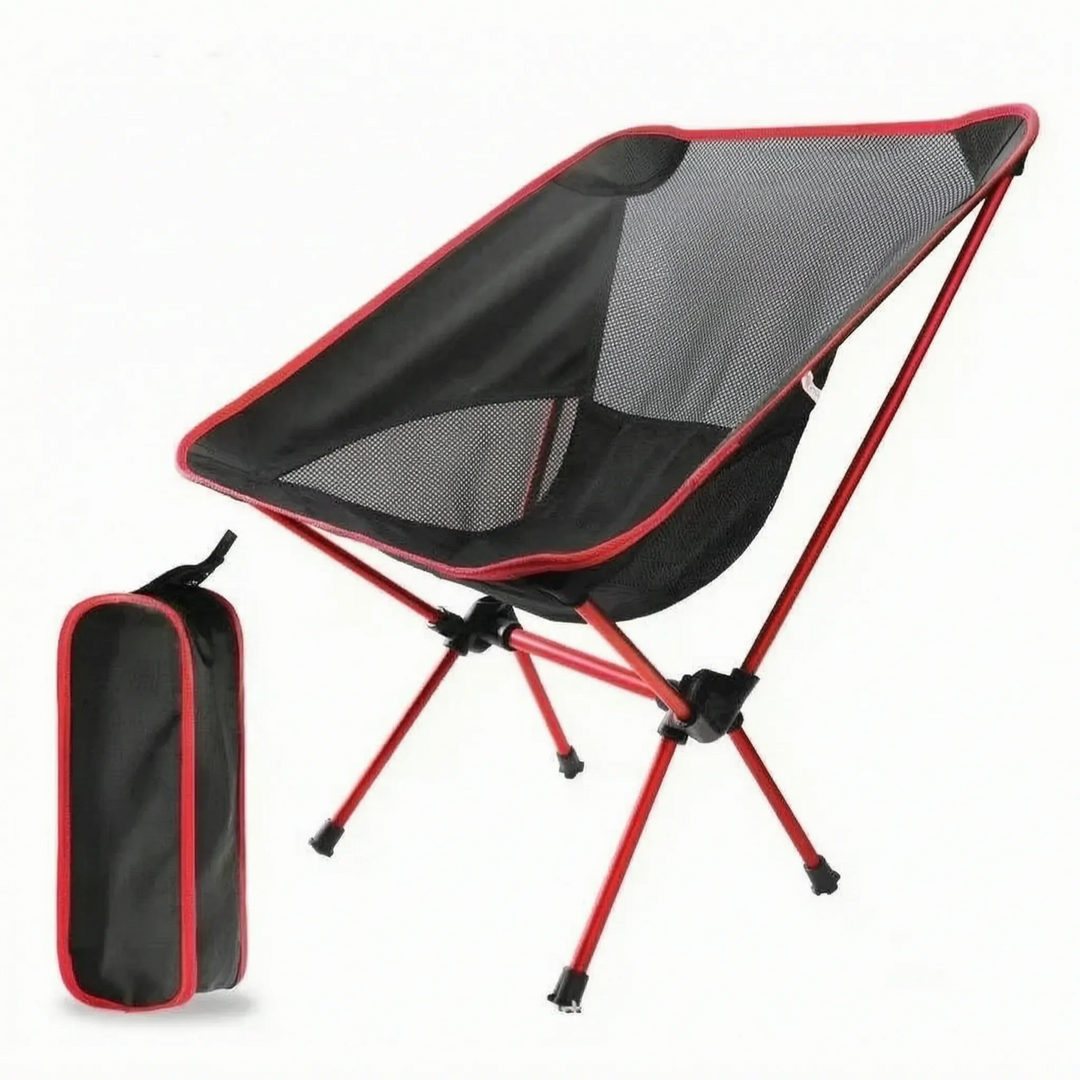 Foldable, lightweight outdoor chair. Portable seating solution for camping, beach, hiking, and recreational use.