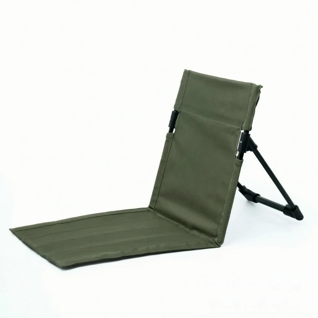 Portable outdoor floor chair with sturdy back support, ideal for fishing, festivals, or backyard relaxation.