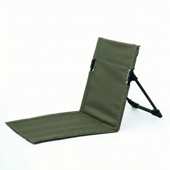 Portable outdoor floor chair with sturdy back support, ideal for fishing, festivals, or backyard relaxation.