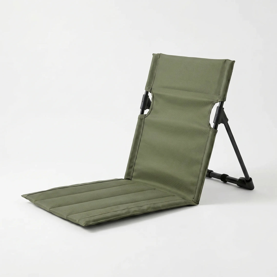 Lightweight folding ground chair for camping & hiking. Unisex portable outdoor seat for comfort & travel.