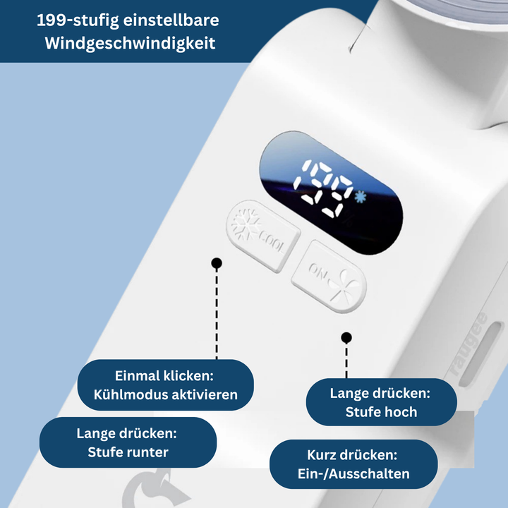 Ergonomic portable handheld fan, ideal for outdoor gear and staying cool in summer.
