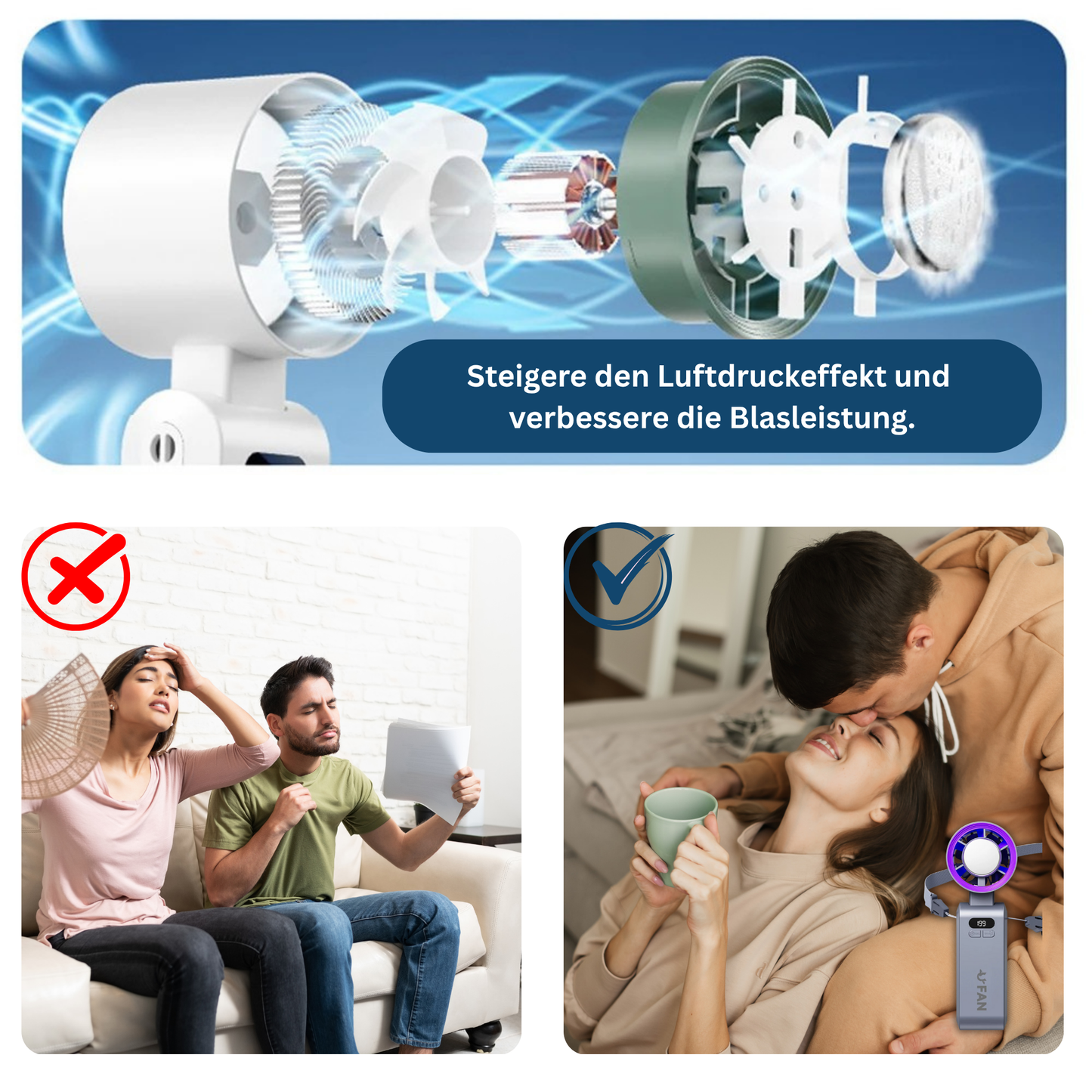 Sleek mini fan with a powerful airflow, an essential summer gadget for any occasion.