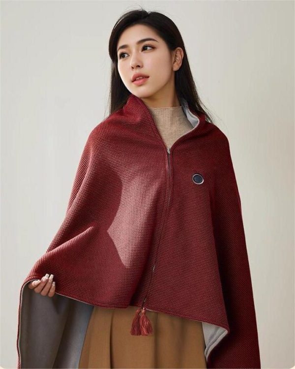 Unisex portable heated shawl, USB powered for cozy warmth on-the-go. Ideal winter comfort.