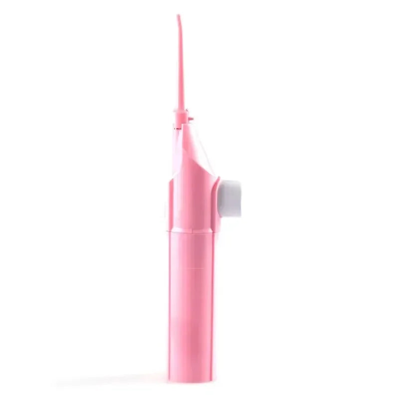 Detachable nozzles & water tank of a unisex portable mouth irrigator for comprehensive dental hygiene.