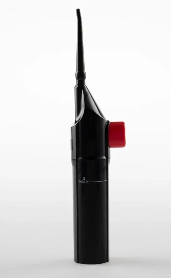 Unisex portable high-pressure water flosser in its packaging, ready for professional oral care & dental hygiene.