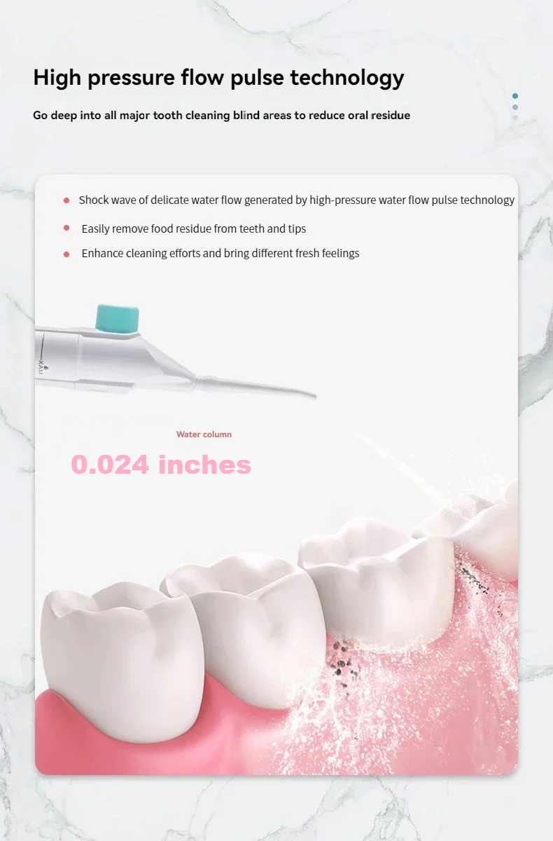 Portable high-pressure water flosser next to a toothbrush, enhancing daily oral care & teeth cleaning routine.