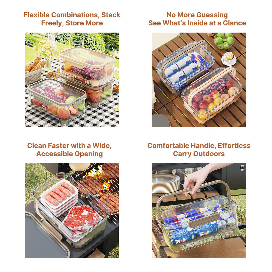 Camping storage food organizer, leakproof & portable, perfect for outdoor meal prep.