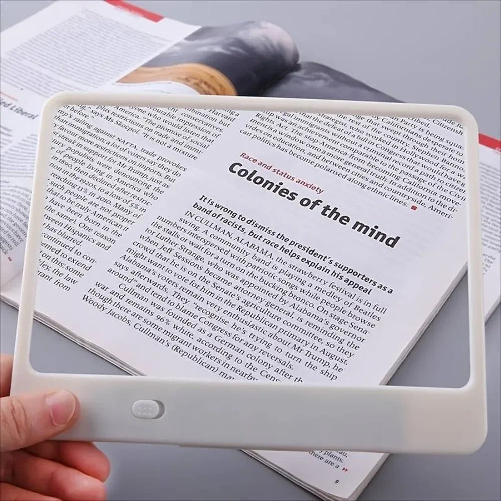 Unisex portable LED reading magnifier for low vision, lightweight design for comfortable use.