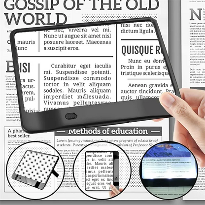 Ergonomic portable LED magnifier, providing comfort & enhanced vision for prolonged reading sessions.