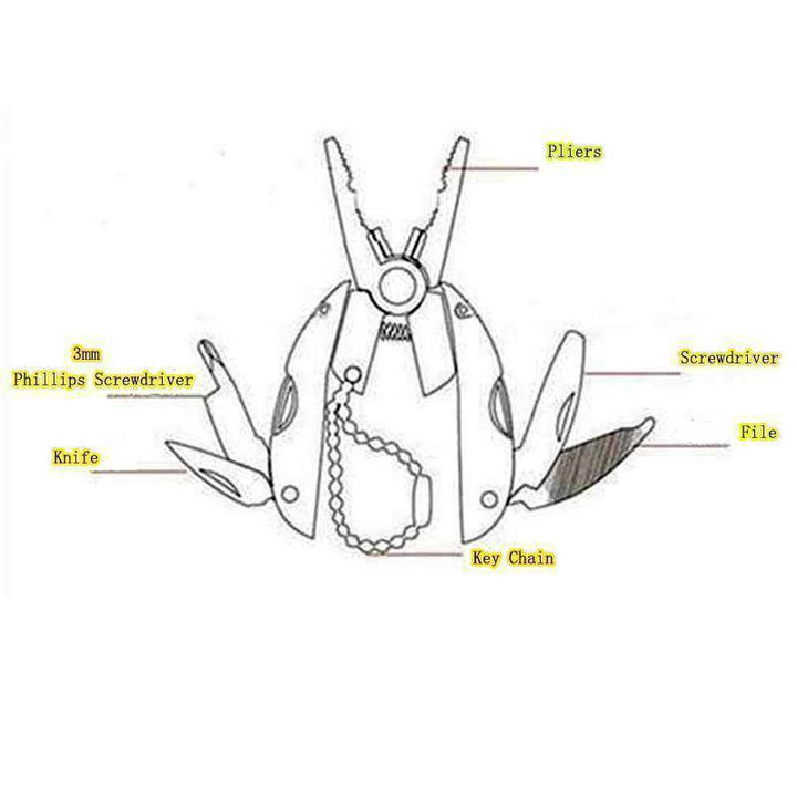Folding plier tool for unisex adventurers, perfect for fishing & outdoor activities