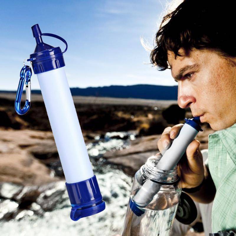 Compact survival water filter straw, ideal for outdoor gear, travel & emergency water purification.