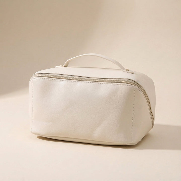 Spacious unisex square travel makeup organizer & cosmetic bag. Perfect for elegant beauty storage.