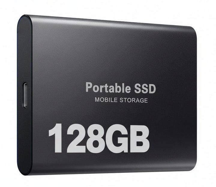 High-speed 128GB Portable SSD external hard drive for efficient data transfer; an essential computer accessory.