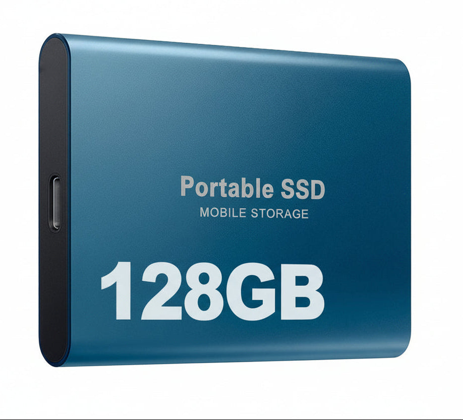 Unisex Portable SSD 128GB, a compact external hard drive for fast data storage and transfer with USB-C devices.