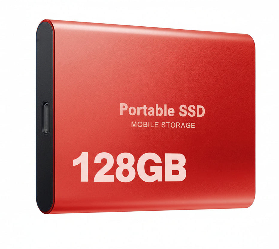 Versatile 128GB Portable SSD external hard drive, providing fast, secure data storage for all users via USB-C.