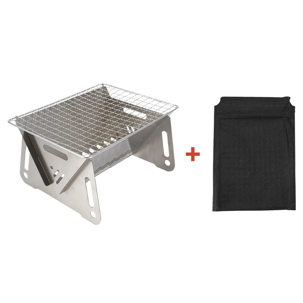 Unisex folding stainless steel grill, a versatile camp stove for all outdoor cooking adventures.