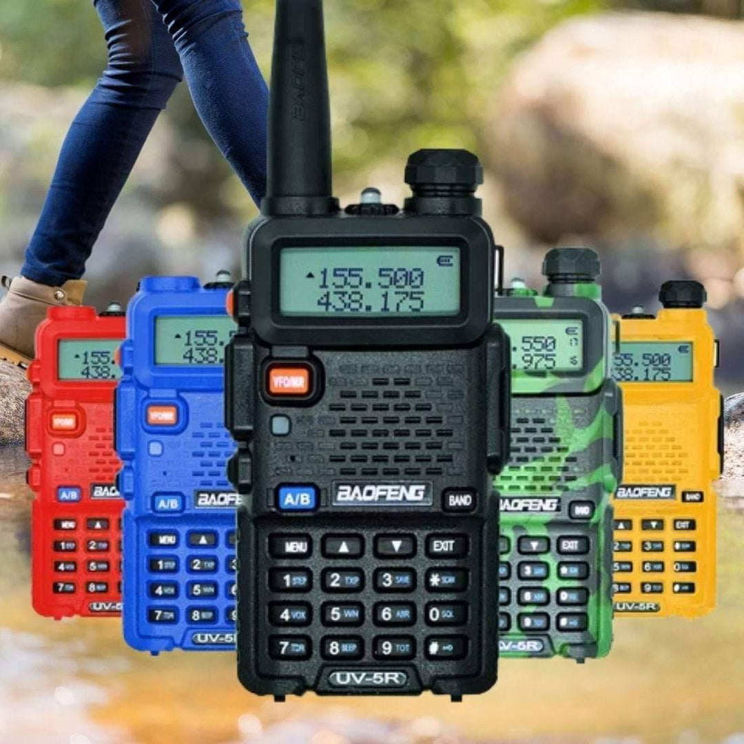 Unisex portable two-way radio set for outdoor communication and adventure, black finish.