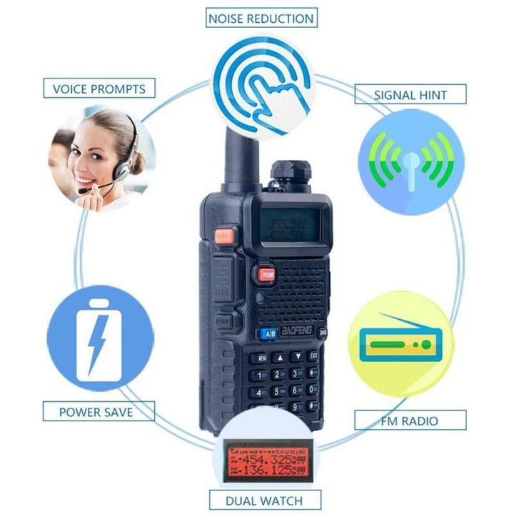 Pair of sleek two-way radios, ideal portable communication gadgets for outdoor activities.