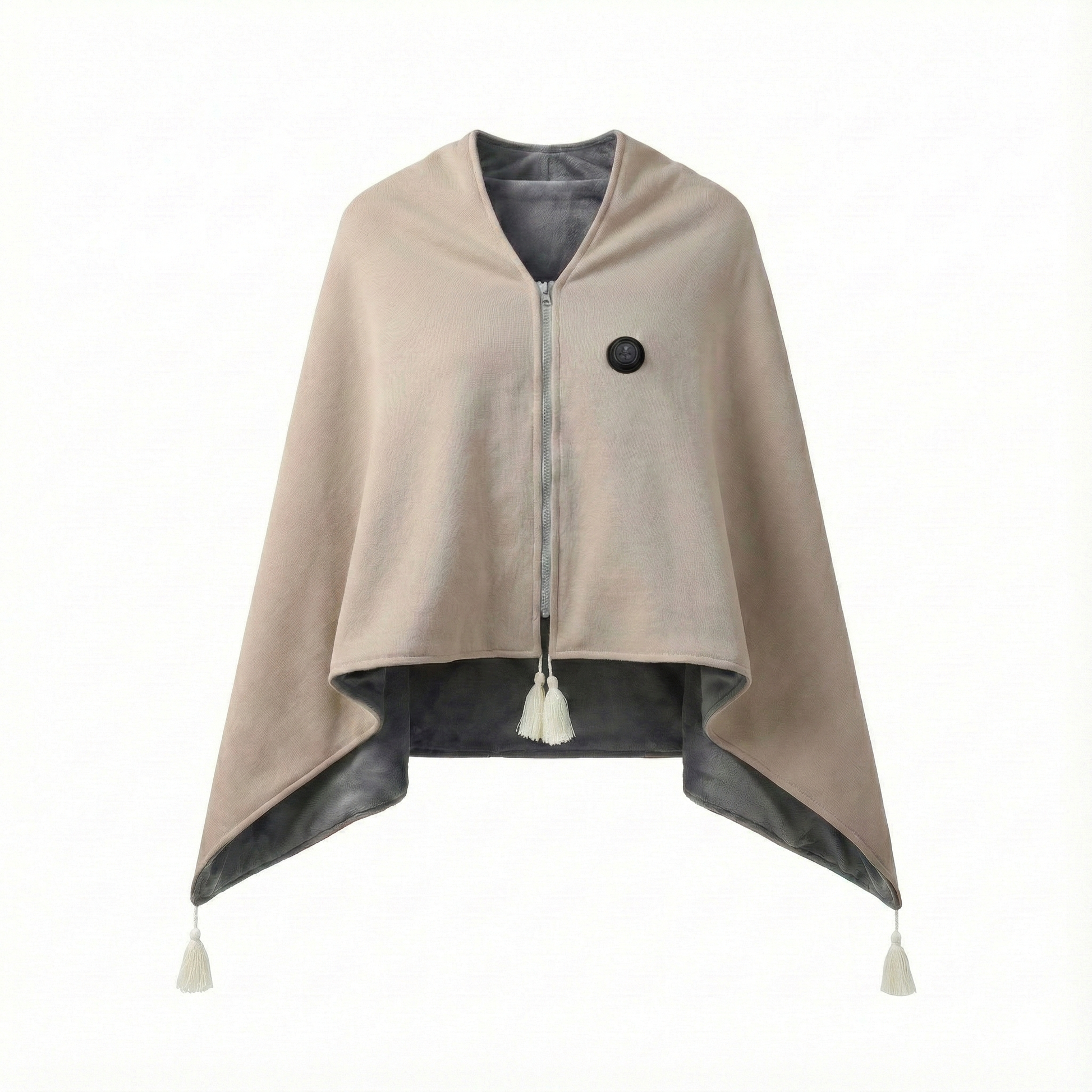 Portable electric shawl blanket with visible heating elements, ensuring consistent warmth