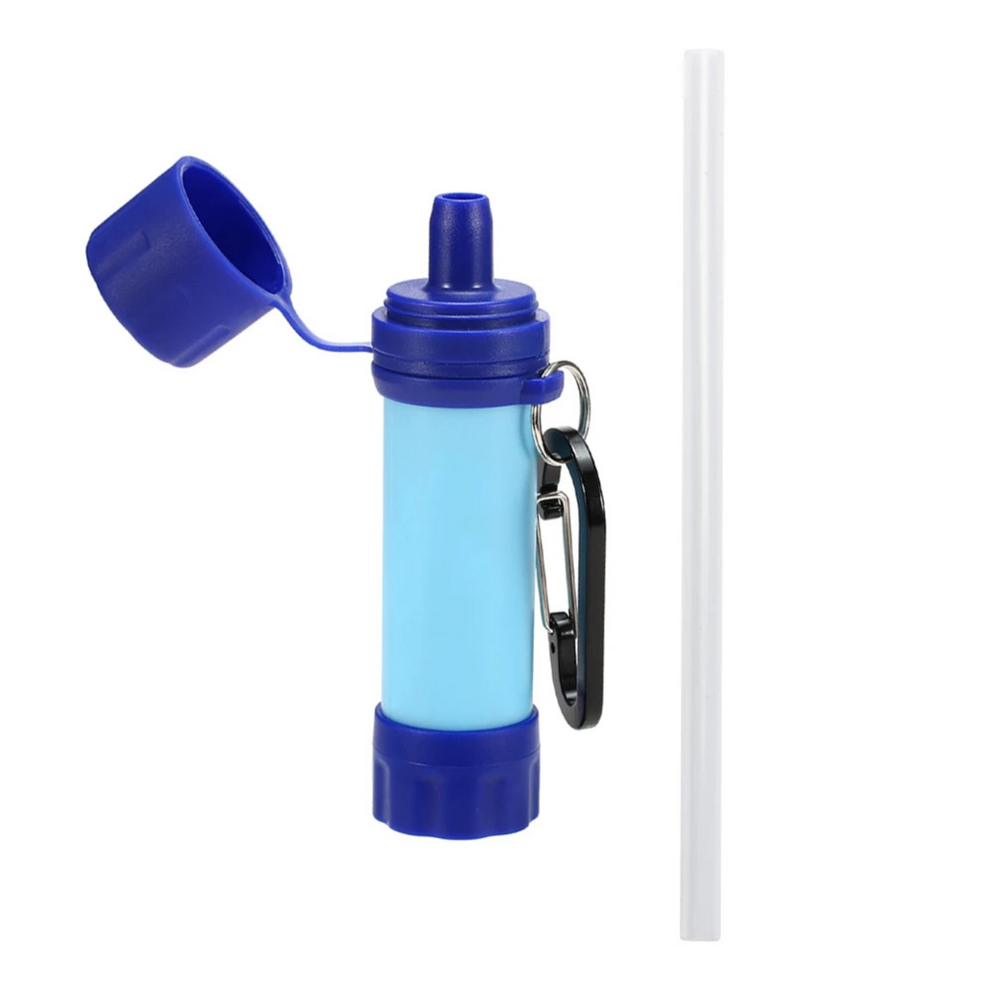 Portable water filter for drinking directly from sources, key for hiking & survival gear