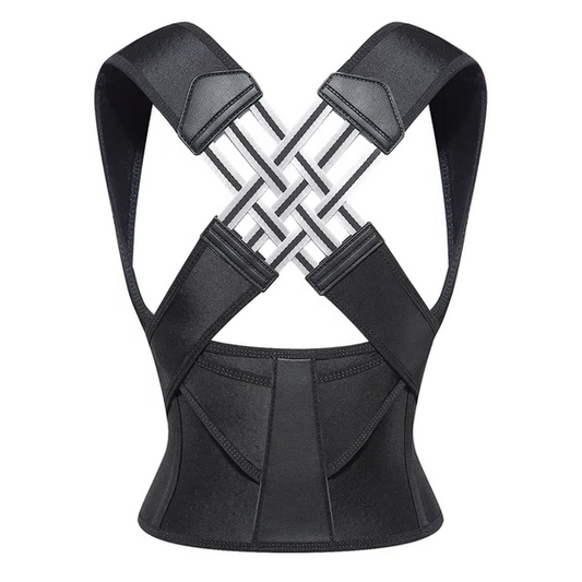 Unisex posture corrector brace for back pain relief, promoting spinal alignment & comfortable shoulder support.