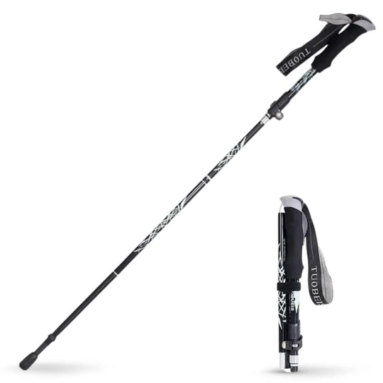 Unisex premium automatic retractable hiking stick for trails, lightweight alloy steel.