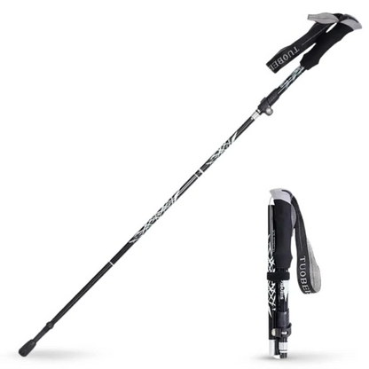 Unisex premium automatic retractable hiking stick for trails, lightweight alloy steel.