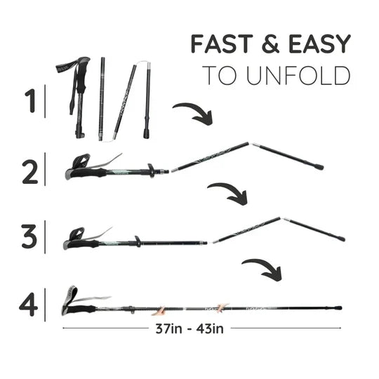 Automatic retractable trekking pole for easy use on trails, unisex, premium outdoor gear.