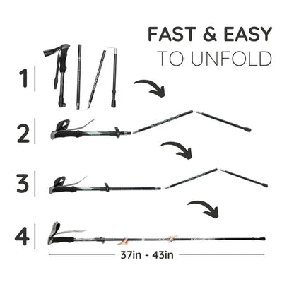 Automatic retractable trekking pole for easy use on trails, unisex, premium outdoor gear.