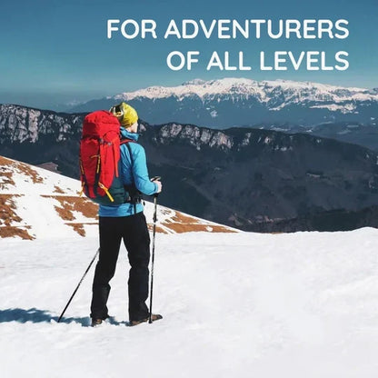 Unisex premium alloy steel hiking stick, foldable, lightweight, ergonomic grip for trails.