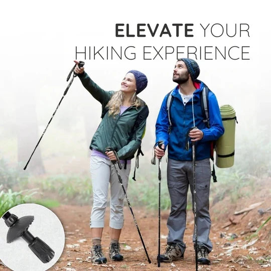 Ergonomic grip automatic retractable hiking stick, lightweight & portable for all trails.